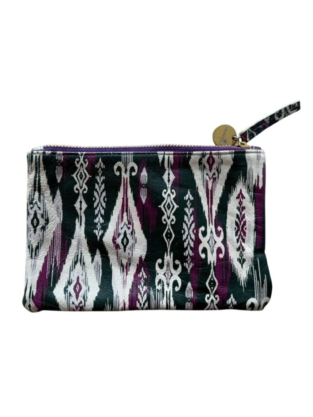 Porridge Ikat Print Zip Wristlet Pouch Purple Green Cream Boho Womens One Size